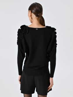 Black Sweater with Embossed Flowers det_3