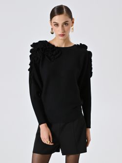 Black Sweater with Embossed Flowers in_i7