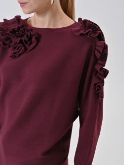 Maglione Bordeaux con Fiori in Rilievo in_i5