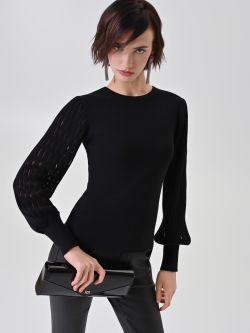 Maglia nera con maniche traforate sp_e1
