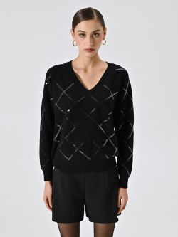 Black Sweater with Sequin Diamonds det_2