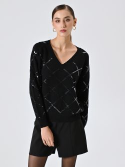 Black Sweater with Sequin Diamonds in_i7