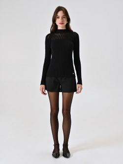 Black Turtleneck with Tulle Inserts det_1