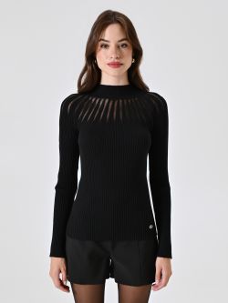Black Turtleneck with Tulle Inserts det_2