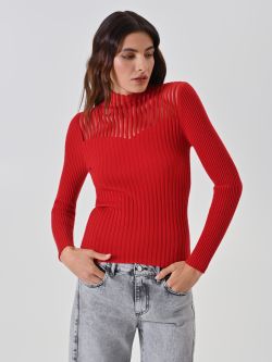 Red Mock Neck Top with Sheer Detailing 5 Rinascimento Red Mock Neck Top with Sheer Detailing in_i7