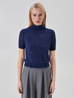 Maglia Blu Lurex Maniche Corte det_2