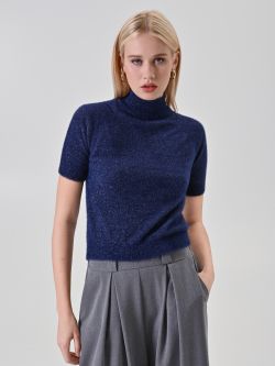 Maglia Blu Lurex Maniche Corte in_i7
