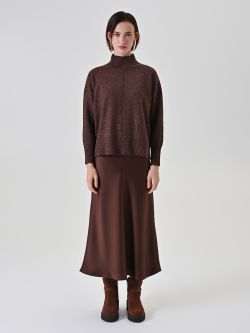 Schokoladenfarbener Lurex-Pullover mit Rollkragen det_1