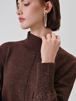Schokoladenfarbener Lurex-Pullover mit Rollkragen in_i5