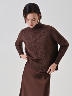 Schokoladenfarbener Lurex-Pullover mit Rollkragen in_i7