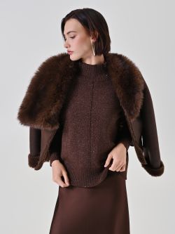 Schokoladenfarbener Lurex-Pullover mit Rollkragen sp_e1