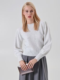 Śmietankowy sweter z lureksem i bufiastymi rękawami sp_e1