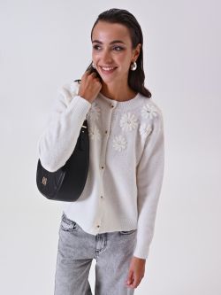 Weißer Cardigan mit Blumen sp_e1