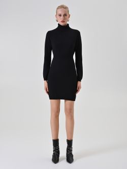 Black turtleneck knit dress det_1