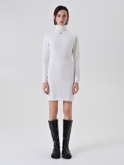 Robe fourreau en maille crème det_1