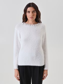 Cream Sweater with Jewel Neckline 2 Rinascimento Cream Sweater with Jewel Neckline det_2