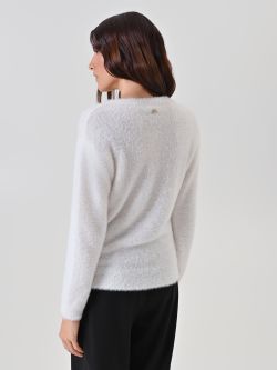 Cream Sweater with Jewel Neckline 3 Rinascimento Cream Sweater with Jewel Neckline det_3