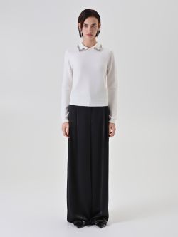 Pull blanc cassé à col bijou 1 Rinascimento Pull blanc cassé à col bijou det_1