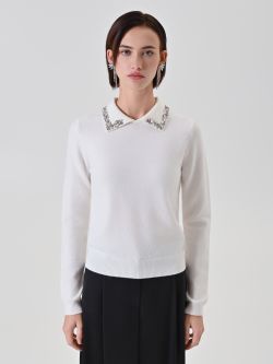 Pull blanc cassé à col bijou 2 Rinascimento Pull blanc cassé à col bijou det_2