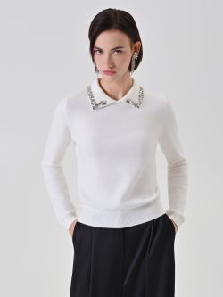 Pull blanc cassé à col bijou 5 Rinascimento Pull blanc cassé à col bijou in_i7