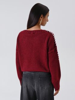 Bordeauxroter Pullover mit Ziernaht-Effekt det_3