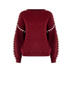 Bordeauxroter Pullover mit Ziernaht-Effekt det_4