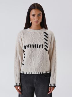 Weißer Pullover mit Steppstich-Optik det_2