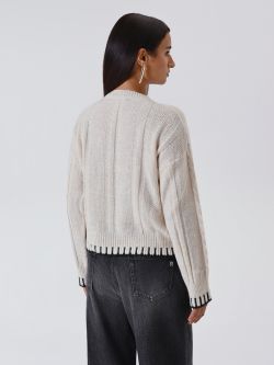 Weißer Pullover mit Steppstich-Optik det_3