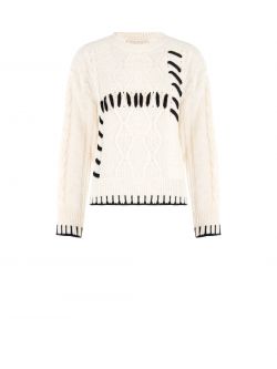 Weißer Pullover mit Steppstich-Optik det_4
