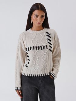 Weißer Pullover mit Steppstich-Optik in_i7