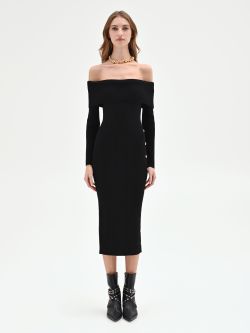 Black Midi Dress with Side Buttons det_1