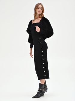 Black Midi Dress with Side Buttons sp_e1