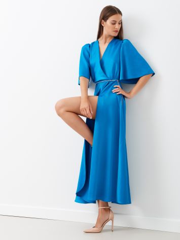 Abito in Satin Strutturato color Blu Ottanio  Rinascimento