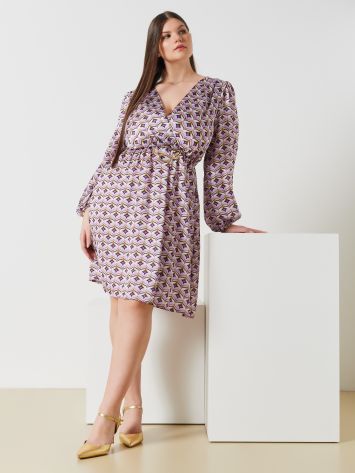 Abito Curvy in Raso Stampa Geometrica  Rinascimento