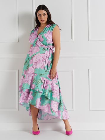 Curvy Floral Print Satin Dress  Rinascimento