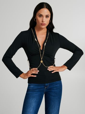 Pull cache-cœur avec chaîne bijou  Rinascimento