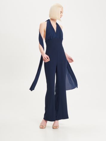 Blue Palazzo Jumpsuit with Draping  Rinascimento