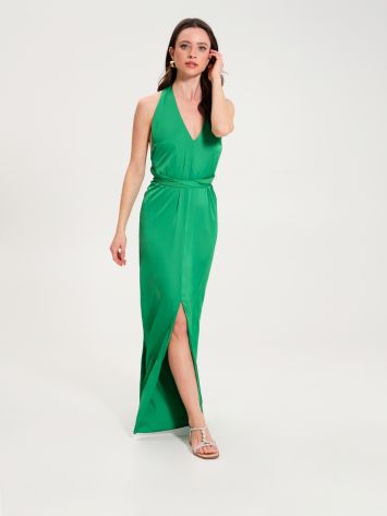 Langes Kleid aus Satin in Grün   Rinascimento