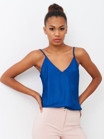 Blue Marocain Crepe Top ANDA B-M9752/C675 TOP SPALLINE B041 Rinascimento