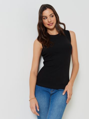 Ribbed Top in Black NAIKE W-CNT403/EE101 TOP GIRO QUADRO B001 Rinascimento
