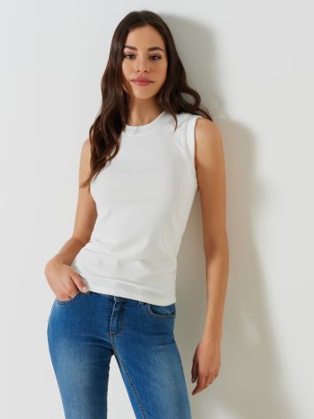 Ribbed Top in White NAIKE W-CNT403/EE101 TOP GIRO QUADRO B036 Rinascimento