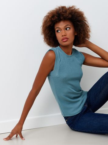 Ribbed Top in Light Blue NAIKE W-CNT403/EE101 TOP GIRO QUADRO B061 Rinascimento