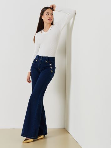 Flared Jeans with Flat Buttons  Rinascimento