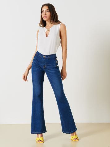 Flared Jeans with Flat Buttons  Rinascimento