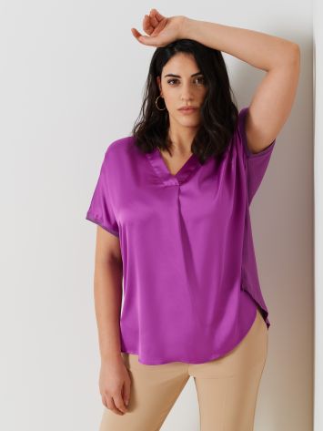 Curvy V-neck Satin Blouse  Rinascimento