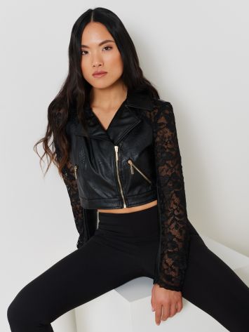 Faux Leather Jacket with Lace Inserts.  Rinascimento