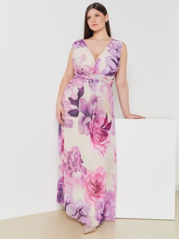 Long Curvy Floral Print Dress  Rinascimento