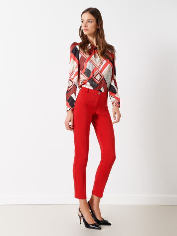 Slim-fit Trousers in Red Technical Fabric  Rinascimento