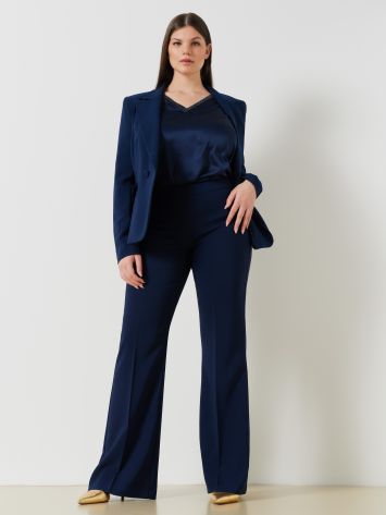 Curvy, Mid-Flared Trousers in Stretch Technical Fabric  Rinascimento