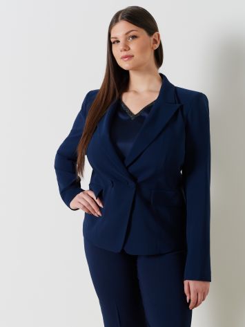 Curvy Double-Breasted Jacket in Stretch Technical Fabric  Rinascimento